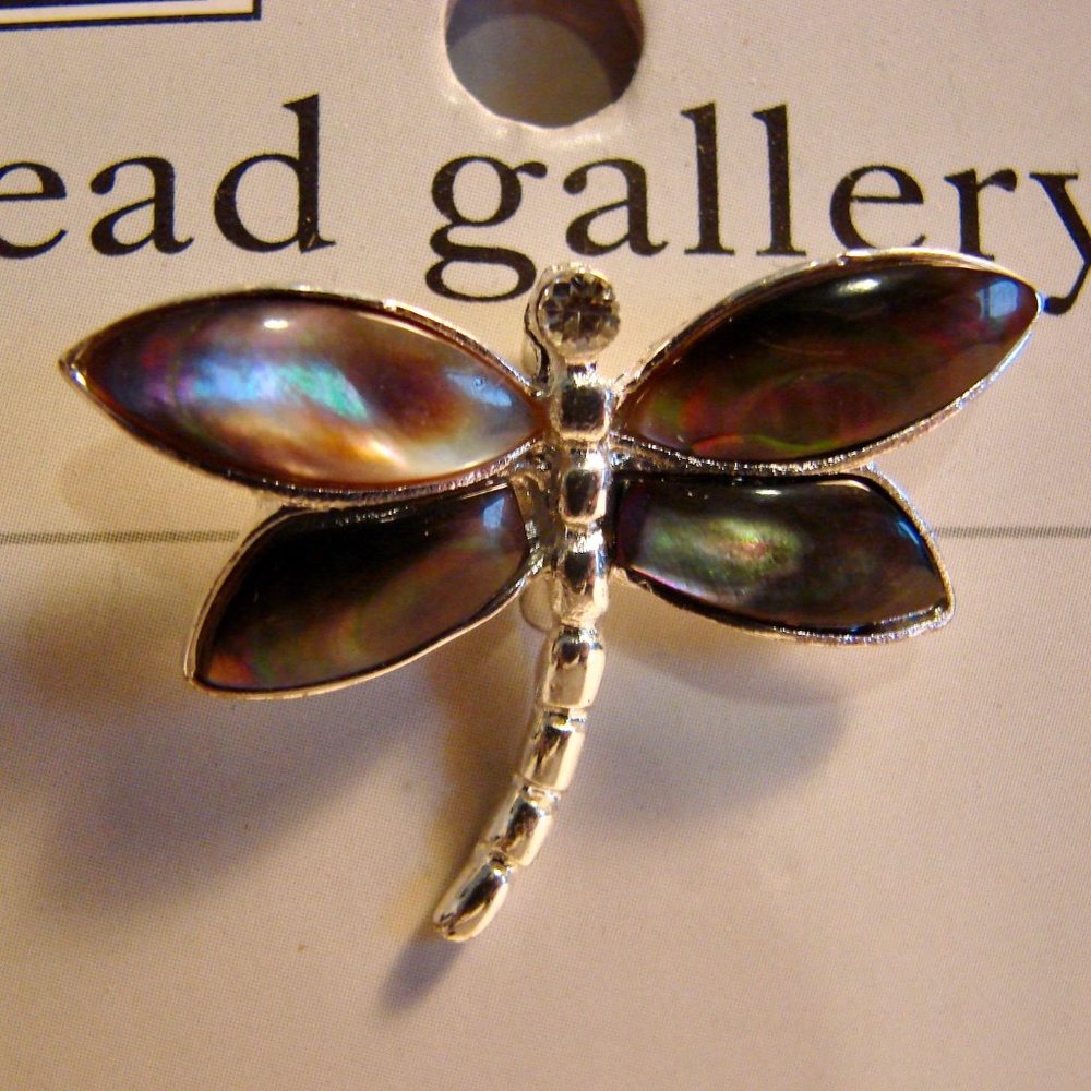 Dragonfly Necklace Pendant Silver Tone Black Shell Inlay BRAND NEW NWT